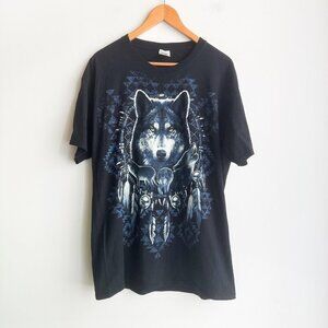 Vintage Wolf Native Dream Catcher Graphic T Shirt L